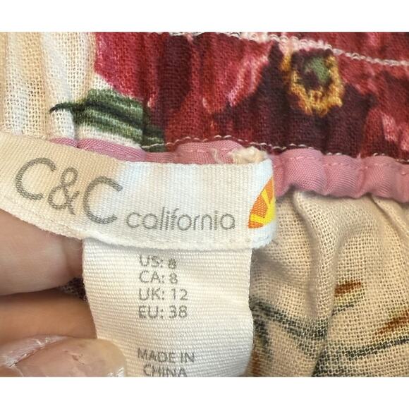 C&C California Shorts Sz 8 White Floral Beaded Belt Linen Blend Boho Festival - Picture 6 of 11